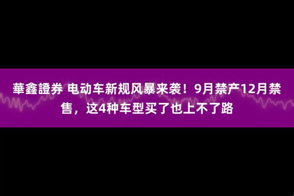 華鑫證券 电动车新规风暴来袭！9月禁产12月禁售，这4种车型买了也上不了路
