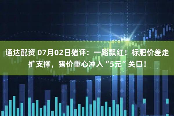 通达配资 07月02日猪评：一路飘红！标肥价差走扩支撑，猪价重心冲入“5元”关口！